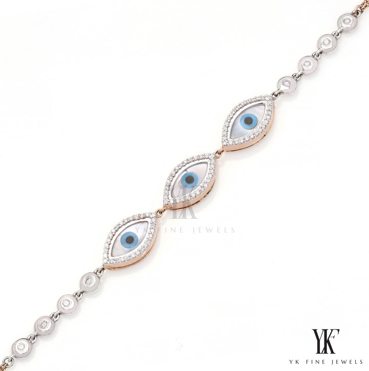 2.75Ct Mother of Pearl Evil Eye Women's Diamond Bracelet 18K White Gold IGI Certified