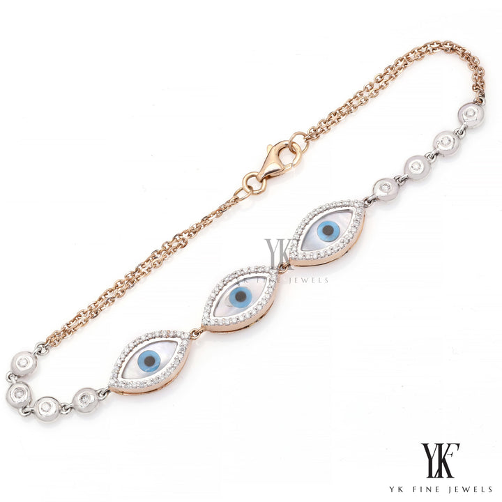 2.75Ct Mother of Pearl Evil Eye Women's Diamond Bracelet 18K White Gold IGI Certified