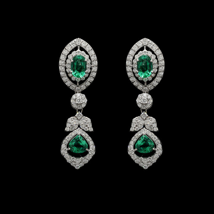 2.14Ct Round Cut Diamond With 3Ct Emerald Women's Dangle Earrings| 18K Gold | IGI Certified