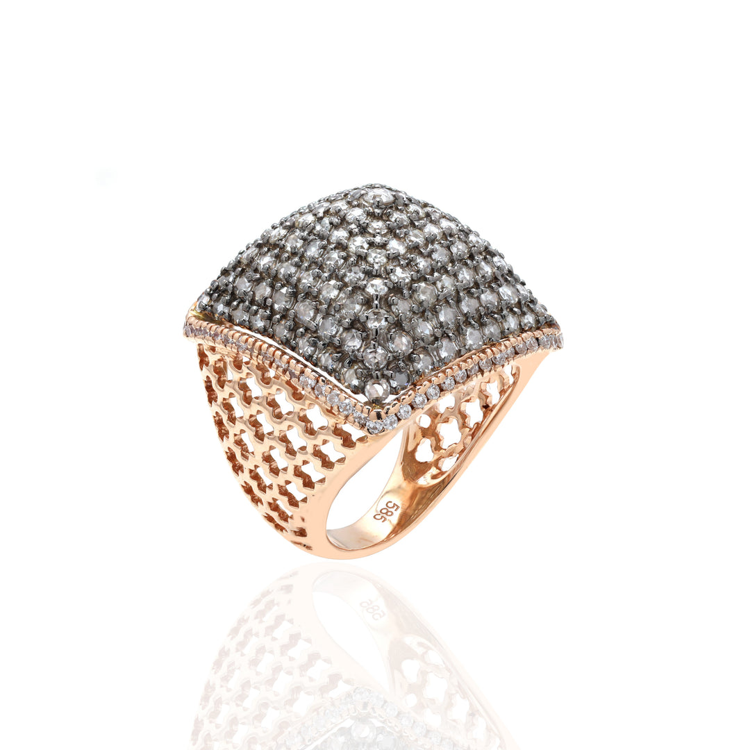 14K Rose Gold With Round Studded Diamond Women's Ring | Size US 7 | Customization Available